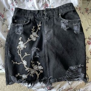 Carmar black embroidered denim skirt